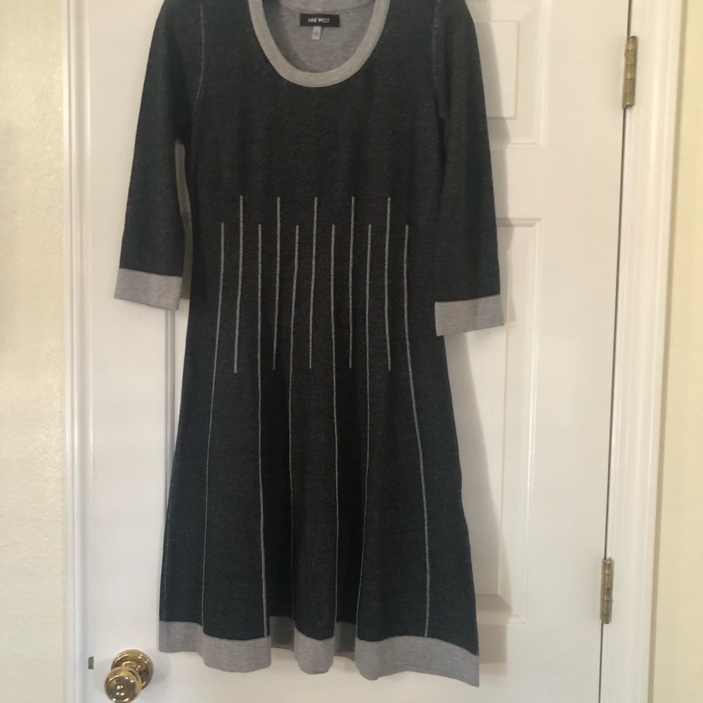 Dark Gray Knit Dress with Light Gray Accents